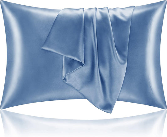 Satin Pillowcase for Hair and Skin, Super Soft and Cooling Similar to Silk Pillow Cases 2 Pack with Envelope Closure, Gift for Women Men(20"X26" Standard Size, Airy Blue)
