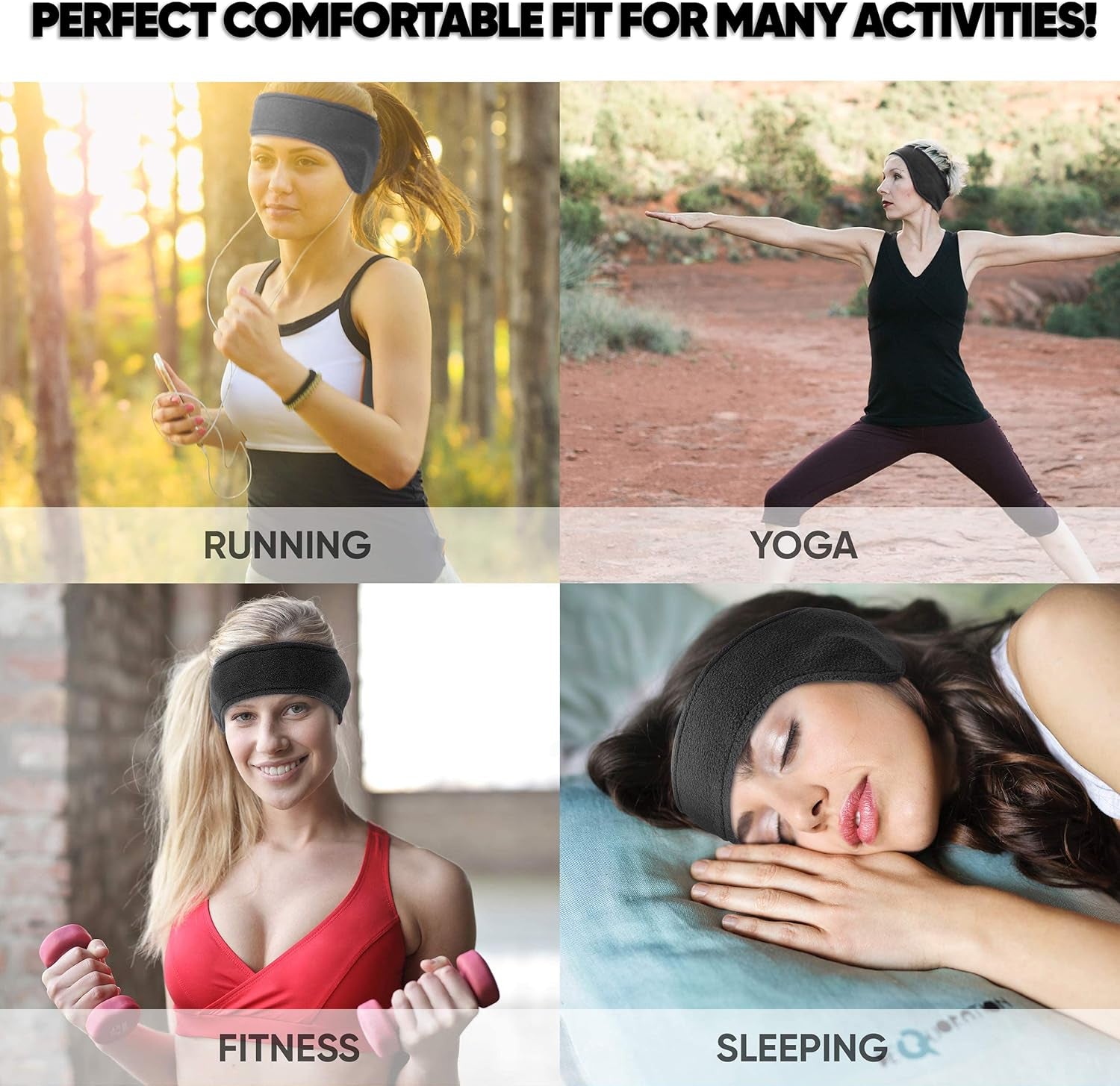 Sleep Headphones - over Ear Headphones from Ultra Thin Cool Mesh Wired for Side Sleepers, Meditation, Running, Laptop, and Phone - Black Lycra