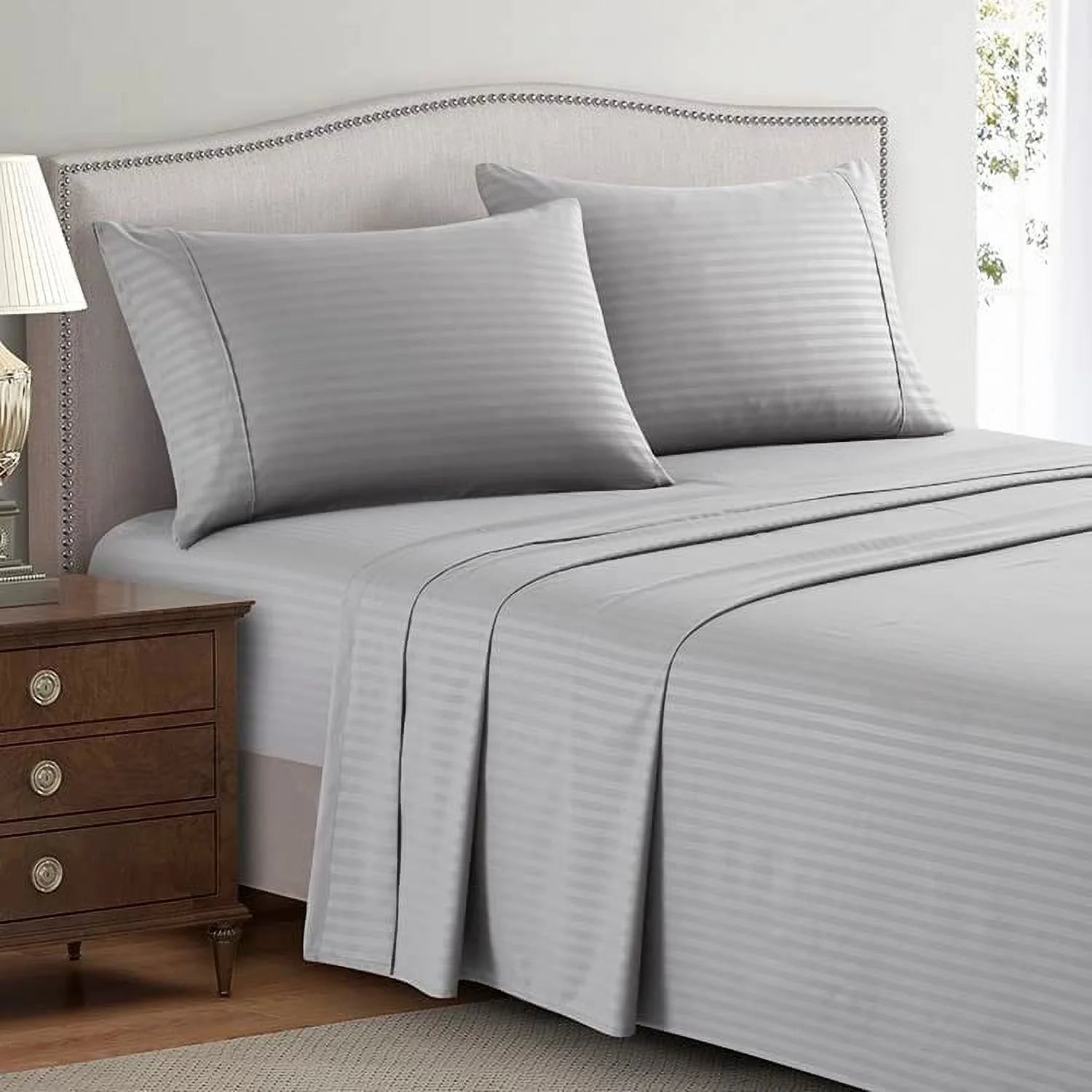 Bedding Set with Flat Sheet, Fitted Bed Sheet & Pillowcases, Queen Grey