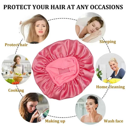 Women'S Wide Brim Nightcap Silk Bonnet Hair Wrap for Sleeping Sleep Cap with Elastic Soft Band Sleep Cap with Elastic Soft Band