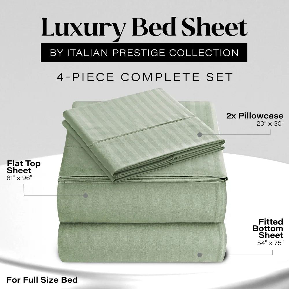 Bedding Set with Flat Sheet, Fitted Bed Sheet & Pillowcases, Full Sage