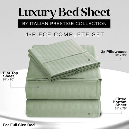 Bedding Set with Flat Sheet, Fitted Bed Sheet & Pillowcases, Full Sage
