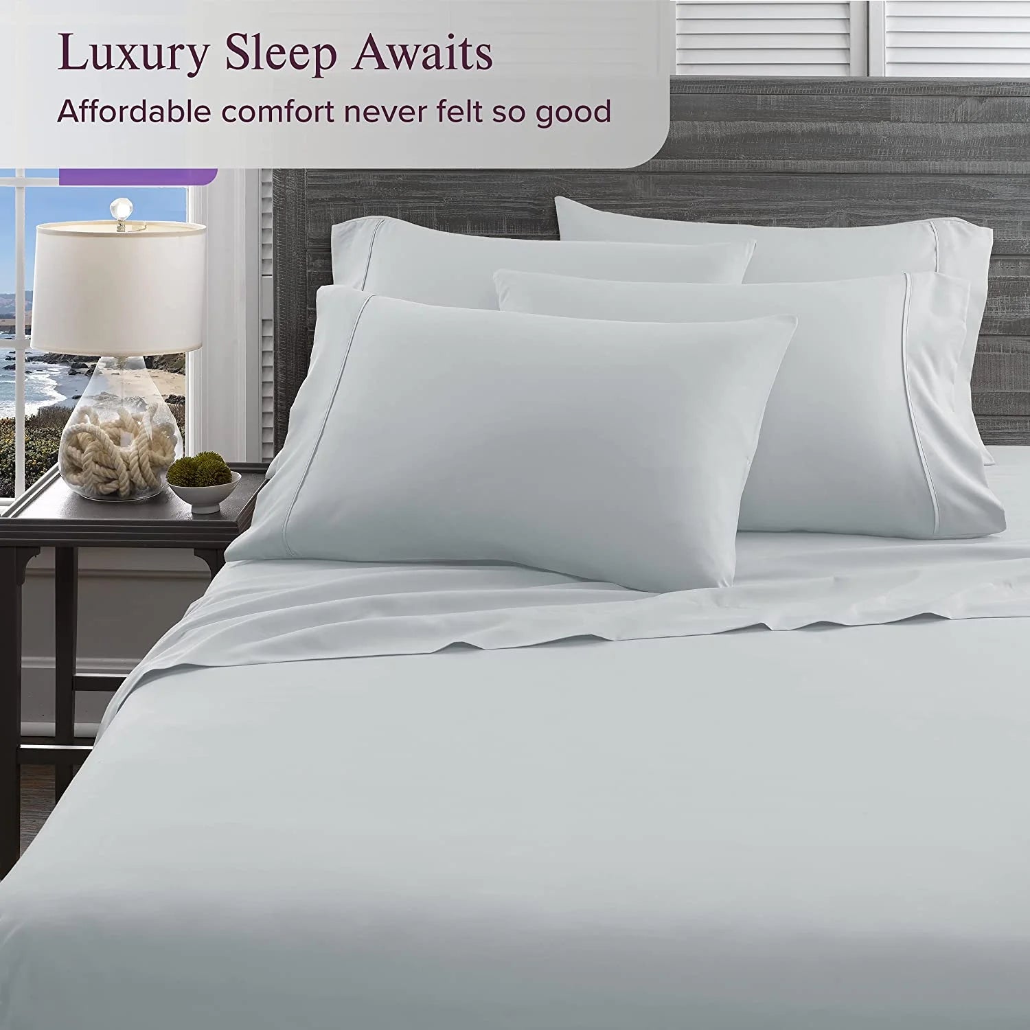 Danjor Linens 1800 Series 6 Piece Bedding Sheet & Pillowcases Sets with Deep Pockets, Queen, Ice Blue