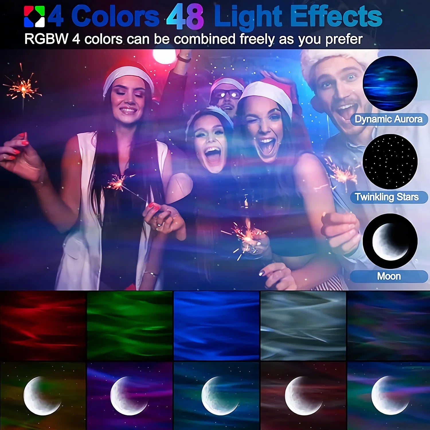 Star Projector with Bluetooth Speaker and Remote, Northern Lights Aurora Projector with Moon and Star