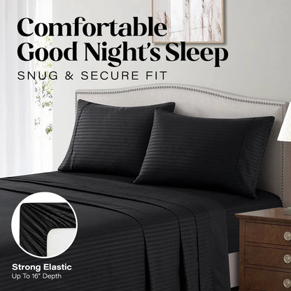 Bedding Set with Flat Sheet, Fitted Bed Sheet & Pillowcases, Twin Black