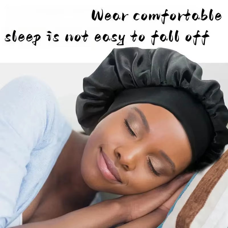 Women'S Wide Brim Nightcap Silk Bonnet Hair Wrap for Sleeping Sleep Cap with Elastic Soft Band Sleep Cap with Elastic Soft Band