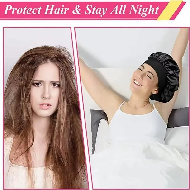 Women'S Wide Brim Nightcap Silk Bonnet Hair Wrap for Sleeping Sleep Cap with Elastic Soft Band Sleep Cap with Elastic Soft Band