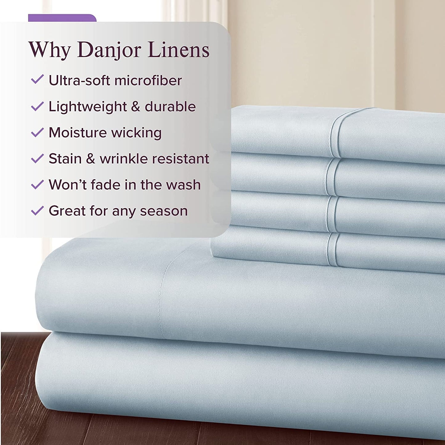 Danjor Linens 1800 Series 6 Piece Bedding Sheet & Pillowcases Sets with Deep Pockets, Queen, Ice Blue