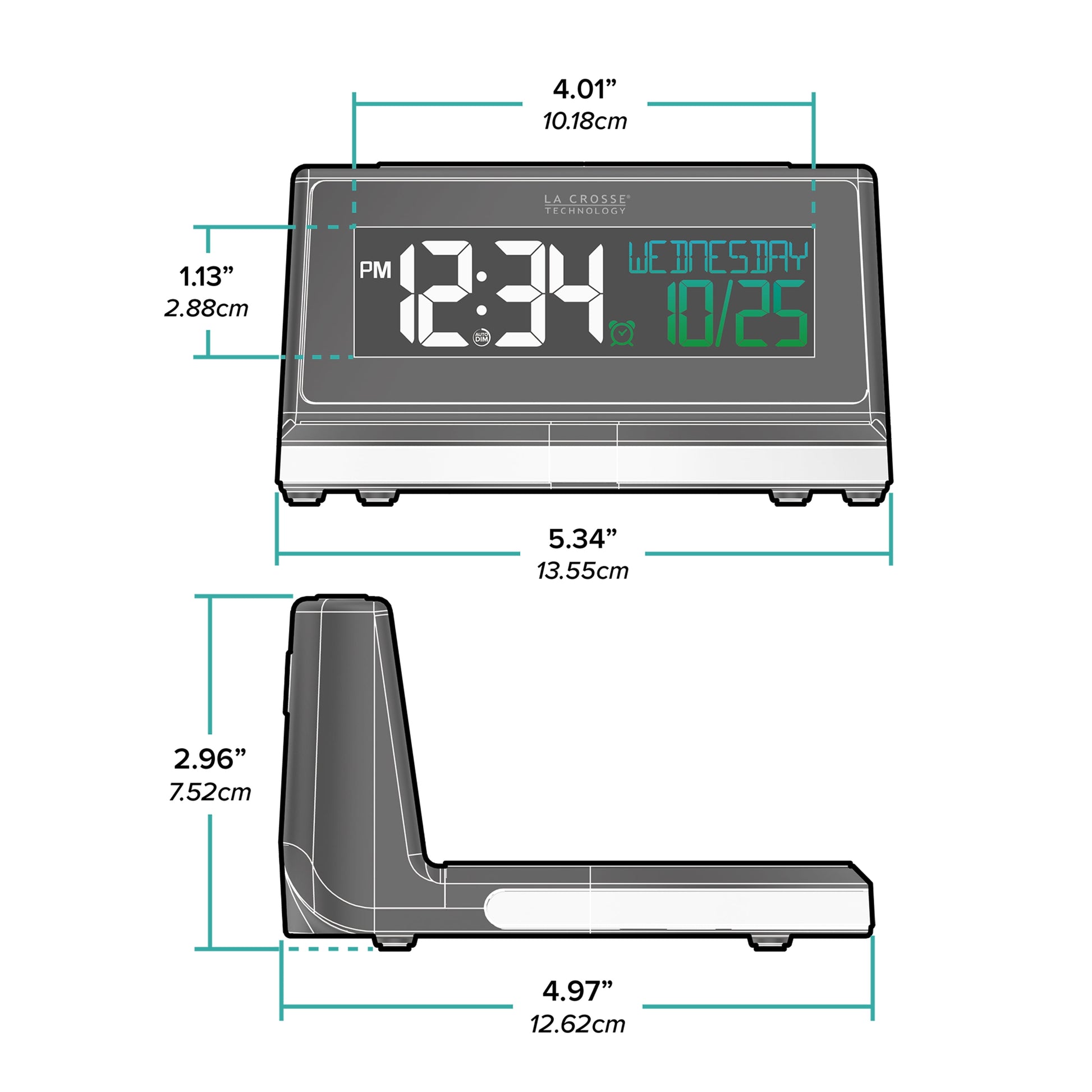617-148V2 Black Wireless Charging Alarm Clock with Glowing LED Base