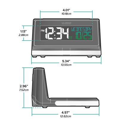 617-148V2 Black Wireless Charging Alarm Clock with Glowing LED Base