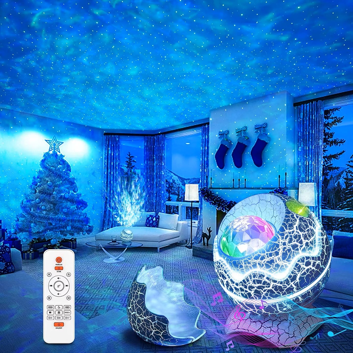 Dinosaur Eggshell Galaxy Projector Starry Sky Night Light Bluetooth Speaker Cute Game Room Decoration Children'S Gift LED Nebula