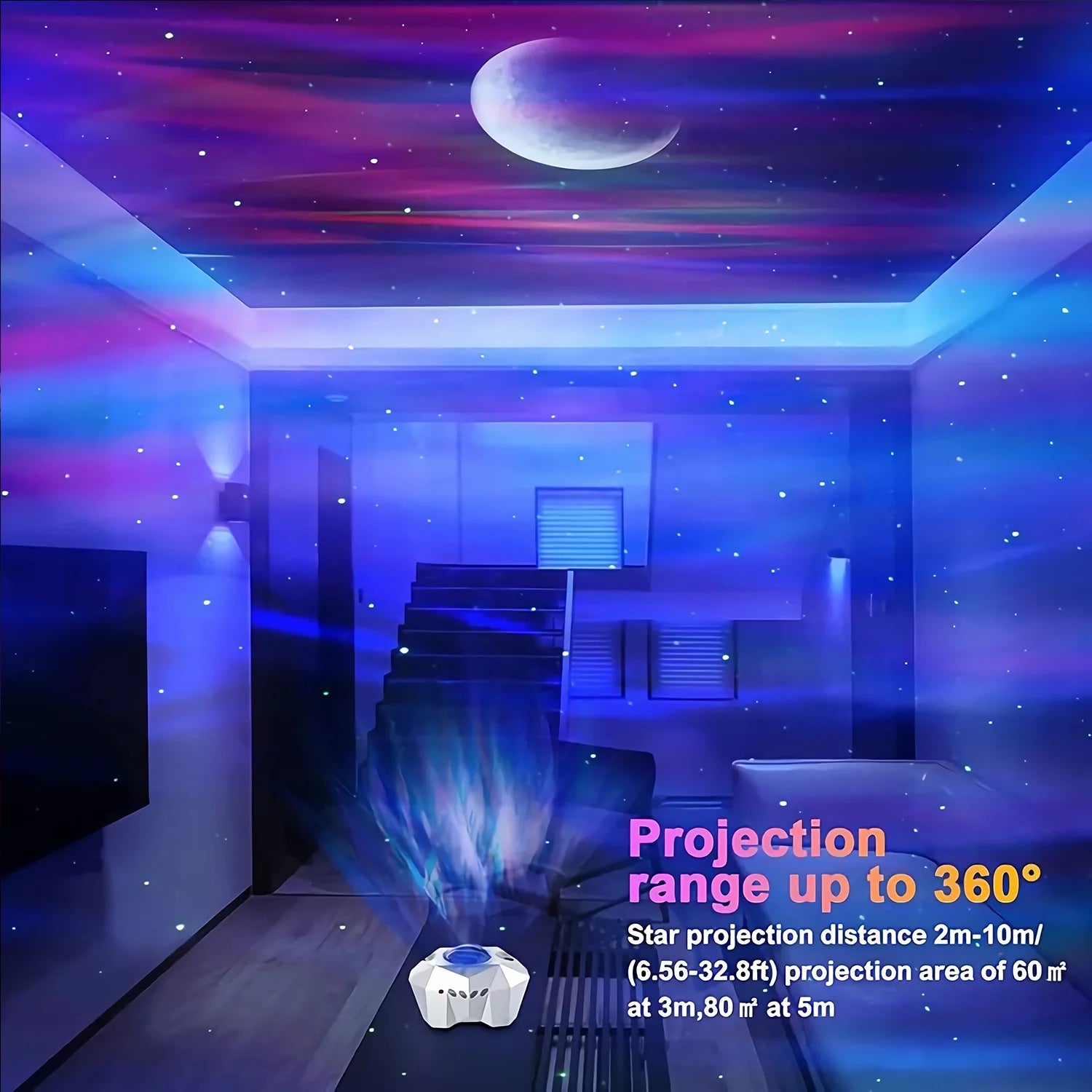 Star Projector with Bluetooth Speaker and Remote, Northern Lights Aurora Projector with Moon and Star