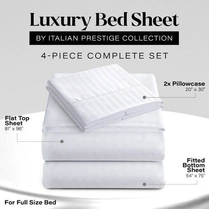 Bedding Set with Flat Sheet, Fitted Bed Sheet & Pillowcases, Full White