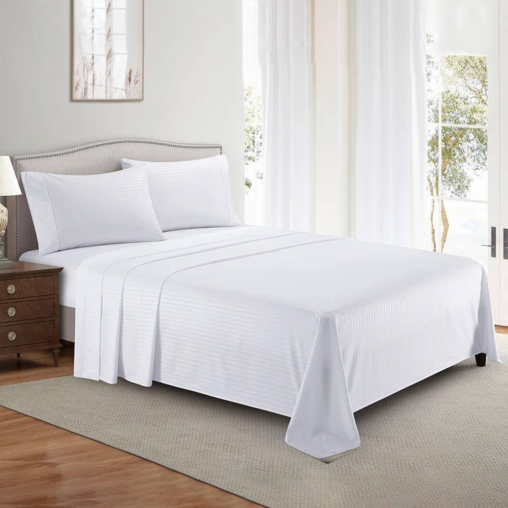 Bedding Set with Flat Sheet, Fitted Bed Sheet & Pillowcases, Full White