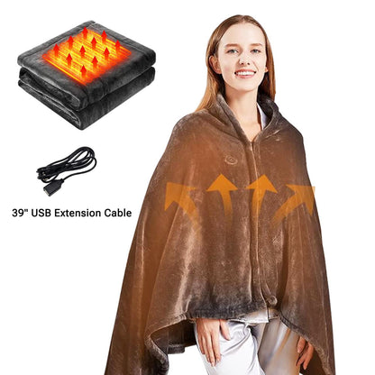  Electric Heated Blanket 59"X33" -  Washable Heated Shawl/Scarf with Zipper for Indoor Outdoor ,Dark Gre（Without Battery）