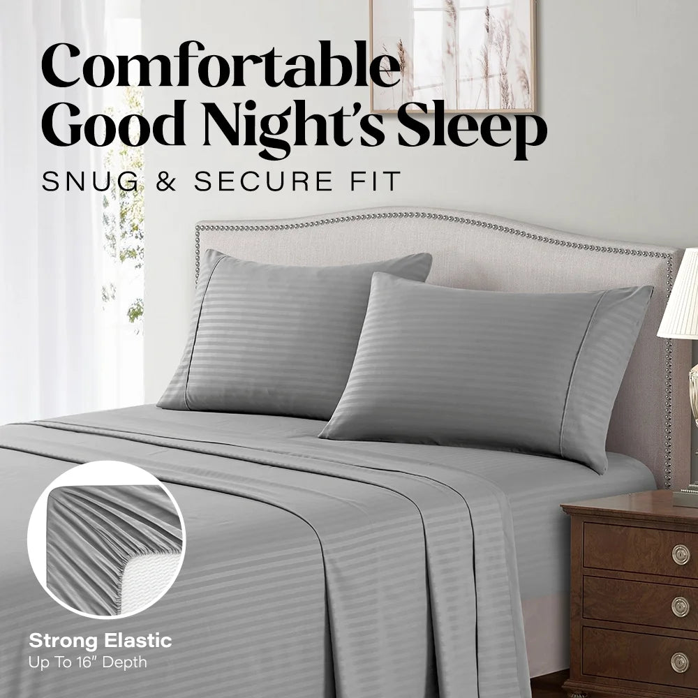 Bedding Set with Flat Sheet, Fitted Bed Sheet & Pillowcases, Queen Grey
