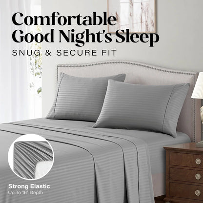 Bedding Set with Flat Sheet, Fitted Bed Sheet & Pillowcases, Queen Grey